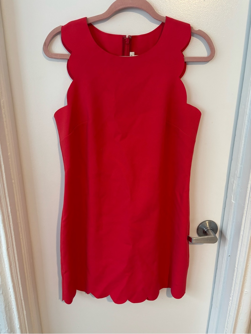 J. Crew Factory Red Scallop-Edge Sleeveless Shift Dress